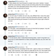 Screenshot of apology tweets from James Gunn (Image via James Gunn's twitter)